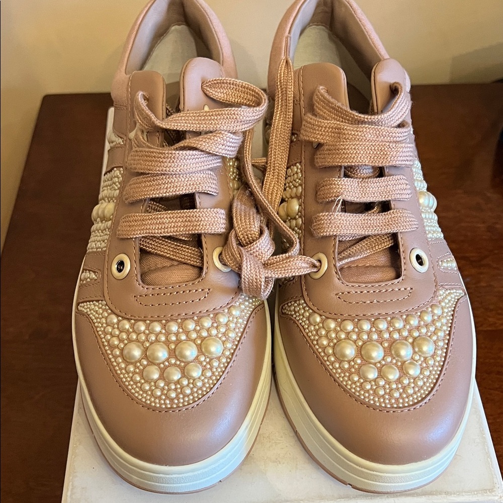 Jimmy Choo Pink Pearl Embellished Sneakers
